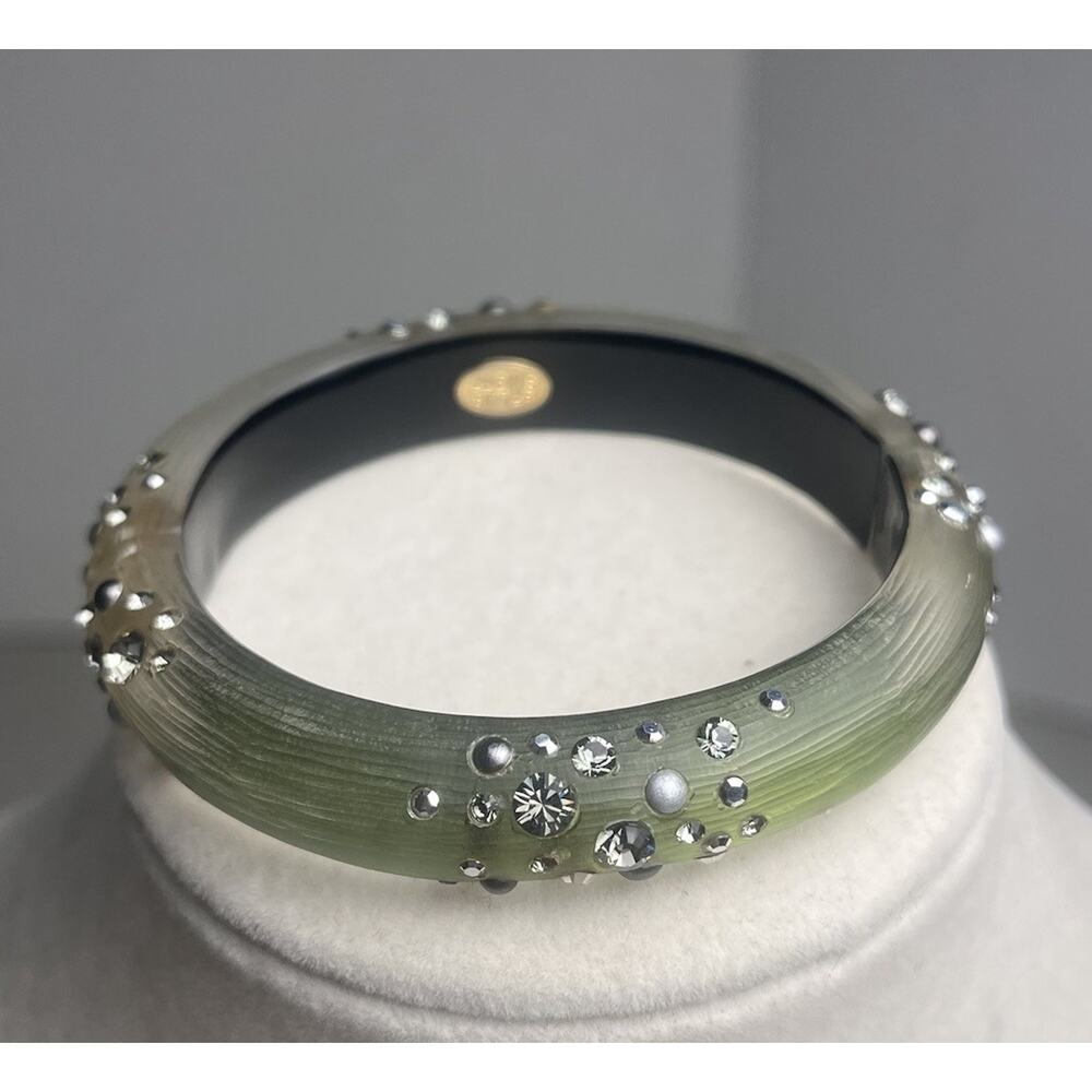 Alexis Bittar Sage Green Assorted Crystal Dust Lucite Hinged Magnetic Bracelet - Picture 2 of 16
